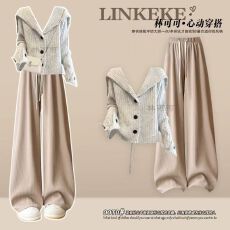 批发秋季穿搭一整套法式复古时尚长袖针织毛衣女垂感阔腿休闲裤两件套