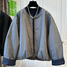 批发显瘦今年流行<b class='q'>牛仔</b>拼接纯色宽松圆领棉服女<b class='q'>外套</b>拉链慵懒2025早秋装