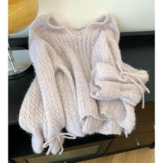 批发小个子韩版软糯蕾丝镂空针织毛衣女秋冬设计感慵懒风宽松长袖上衣