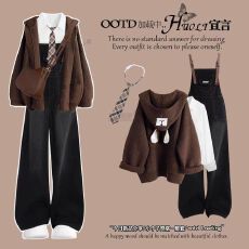 批发美拉德早秋氛围感穿搭学院风套装<b class='q'>女</b>款小个子2025新款<b class='q'>背带裤</b>一整套