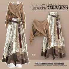 批发川西北新疆穿搭波西米亚连衣裙子早秋季美拉德废土美拉德穿搭套装