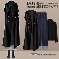 批发2025冬季女装穿搭整套成熟风修身<b class='q'>外套</b>内搭打底配宽松<b class='q'>牛仔</b>裤三件套