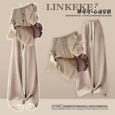 批发<b class='q'>秋</b>冬季穿搭一整套装2025新款百搭毛衣搭垂感直筒阔腿裤韩系感套装