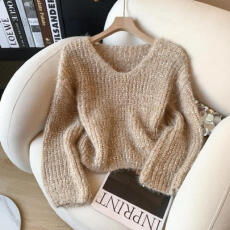 批发自留款推荐慵懒风亮丝v领长袖针织衫女<b class='q'>秋</b>季新款洋气宽松百搭毛衣
