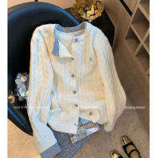 批发拼色爱心扣小马刺绣针织开衫女2025<b class='q'>秋</b>季新款软糯减龄百搭气质毛衣