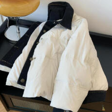 批发2025冬季韩版小众牛仔拼接短款棉服加厚外套女时尚洋气保暖面包服