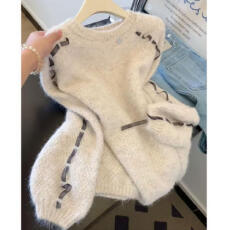 批发慵懒风系带圆领长袖针织衫女<b class='q'>秋</b>冬2025新款韩系减龄松弛感软糯毛衣