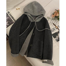 批发高级感外套秋冬季2025新款高级灰<b class='q'>通勤</b>风时尚气质百搭连帽保暖大衣