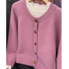 批发小个子韩系圆领针织开衫女秋冬高级感慵懒风温柔宽松小众长袖上衣