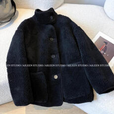 批发黑色设计感外套女短款2025冬季新款<b class='q'>通勤</b>气质小众加厚毛毛外套上衣