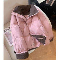 批发大码韩系撞色拼接立领保暖棉服女冬季高级感甜美休闲显瘦百搭外套