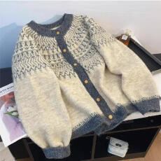 批发高级感复古提花<b class='q'>毛衣</b><b class='q'>开衫外套</b>女2025秋冬季新款宽松软糯针织衫上衣