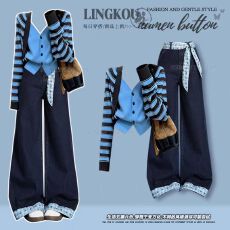 批发大码秋冬高级感<b class='q'>套装</b>女韩系绝美减龄条纹针织开衫显瘦<b class='q'>牛仔</b>裤两件套