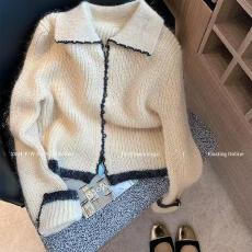 批发小个子韩系翻领<b class='q'>短款</b>软糯<b class='q'>针织</b><b class='q'>开衫</b>女秋冬慵懒风减龄百搭长袖上衣潮