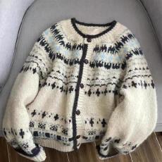 批发法式复古费尔岛提花针织开衫女秋冬<b class='q'>大码</b>胖MM高级感时尚毛衣外套潮