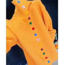 批发高级感洋气减龄彩色扣针织<b class='q'>开衫</b><b class='q'>女</b>秋冬季大码宽松时尚软糯气质毛衣