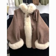 批发咖色双面<b class='q'>羊绒</b>短款呢子大衣女2025年新款秋冬高级感环保毛毛呢外套