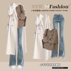 批发时尚高级感<b class='q'>套装</b>女装冬季氛围感宽松外套大衣毛衣微喇<b class='q'>牛仔</b>裤三件套