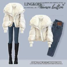 批发冬季穿搭一整套女2025新款气质减龄棉服毛衣显瘦百搭<b class='q'>牛仔</b>裤三件套