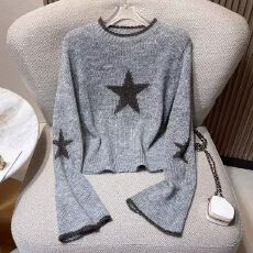 批发2025秋<b class='q'>冬</b>新款设计感时尚星星图案减龄长袖毛衣软糯百搭圆领针织衫
