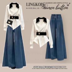 批发大码秋冬轻奢套装女法式小众高级感针织毛衣<b class='q'>显瘦</b>阔腿<b class='q'>牛仔裤</b>两件套