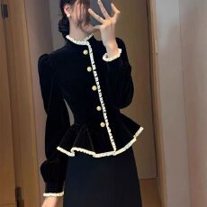 批发法式小香风黑色长袖衬衫女秋<b class='q'>冬</b>设计感高级感轻奢减龄洋气遮肚上衣