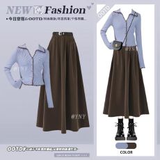 批发法式轻熟风一整套女装时尚高级感针织开衫高腰A字半身裙<b class='q'>冬</b>季套装