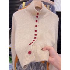 批发2025<b class='q'>冬</b>季新品韩式休闲风单排扣软糯杏色毛衣女高级感舒适针织开衫