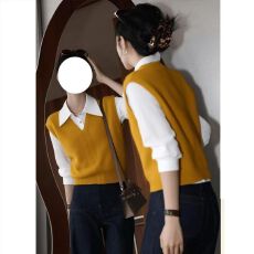 批发小个子黄色拼接假两件<b class='q'>衬衫</b>针织衫女秋冬新款巨好看显瘦内搭上衣潮