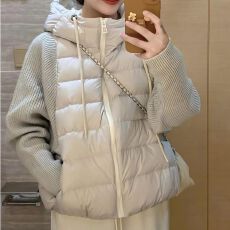 批发大码女装针织拼接棉服短款2025冬新款假两件显瘦遮肉<b class='q'>韩版</b>宽松外套