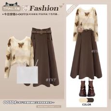 批发韩系甜美叠穿套装设计感减龄气质针织衫复古<b class='q'>轻熟</b>风半身裙女装冬季