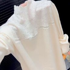 批发法式时尚半高领蕾丝拼接针织衫女秋冬套头宽松显瘦高级感内搭毛衣