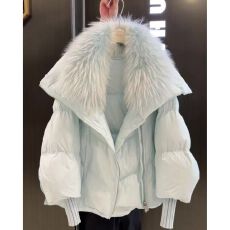 批发小个子时尚白色短款保暖大毛领棉服女秋冬季设计感洋气新款外套潮