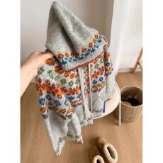 批发复古费尔岛提花灰色连帽<b class='q'>开衫</b>休闲毛衣女2025秋冬重磅拉链针织外套