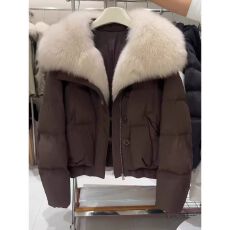 批发2025女装冬季新款高级感韩系时尚显瘦加厚保暖大毛领短款棉服外套