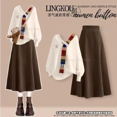 批发巨好看的<b class='q'>轻熟</b>风套装女秋冬季减龄学院风毛衣高腰A字半身裙两件套