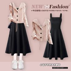 批发<b class='q'>大码</b>冬季气质套装<b class='q'>女</b>甜美减龄针织衫毛衣叠穿韩系吊带<b class='q'>连衣裙</b>两件套