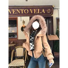 批发美式简约<b class='q'>复古</b>毛领连帽短外套<b class='q'>女装</b>高级感气质修身显瘦保暖夹克上衣