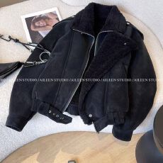 批发2025秋冬季新款时尚气质女黑色外套短款设计感小众加厚设计感上衣