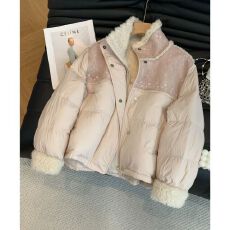 批发韩版慵懒拼接羽绒服外套女2025冬季<b class='q'>宽松</b>小个子设计感皮毛一体上衣