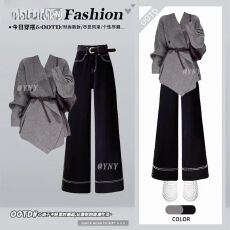 批发法式秋冬爆款套装2025新款高级感外套搭配复古高腰黑色裤子两件套