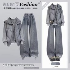 批发冬季休闲风套装女韩系气质保暖立领拉链毛衣棉服马甲直筒裤三件套