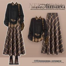 批发秋季套装女2025新款高级感假两件<b class='q'>卫衣</b>搭气质显瘦格子半身裙两件套