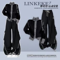 批发法式休闲时尚穿搭一整套新款2025秋季<b class='q'>气质</b>黑色毛衣搭配显瘦<b class='q'>裤</b>子女