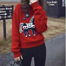 批发马年<b class='q'>新款</b>冬季温柔高知慵懒穿搭高级感新年圣诞红色小马针织衫<b class='q'>毛衣</b>