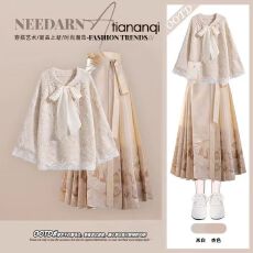 批发秋冬新款套装2025年女慵懒针织蕾丝搭配<b class='q'>毛衣</b>国风半身裙马面两件套