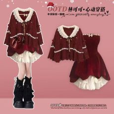 批发气质风圣诞甜美风秋冬森系针织毛衣搭气质ins辣妹抹胸<b class='q'>连衣裙</b>套装