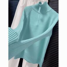 批发法式立领半拉链长袖针织衫秋<b class='q'>冬</b>新款大码胖MM修身百搭显瘦内搭上衣