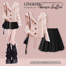 批发秋<b class='q'>冬</b>高级感套装女小个子绝美减龄针织开衫洋气显瘦百褶短裙两件套