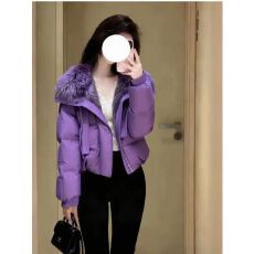 批发韩系高级感超好看紫色大毛领棉服女装2025年新款<b class='q'>冬</b>季爆款加厚外套